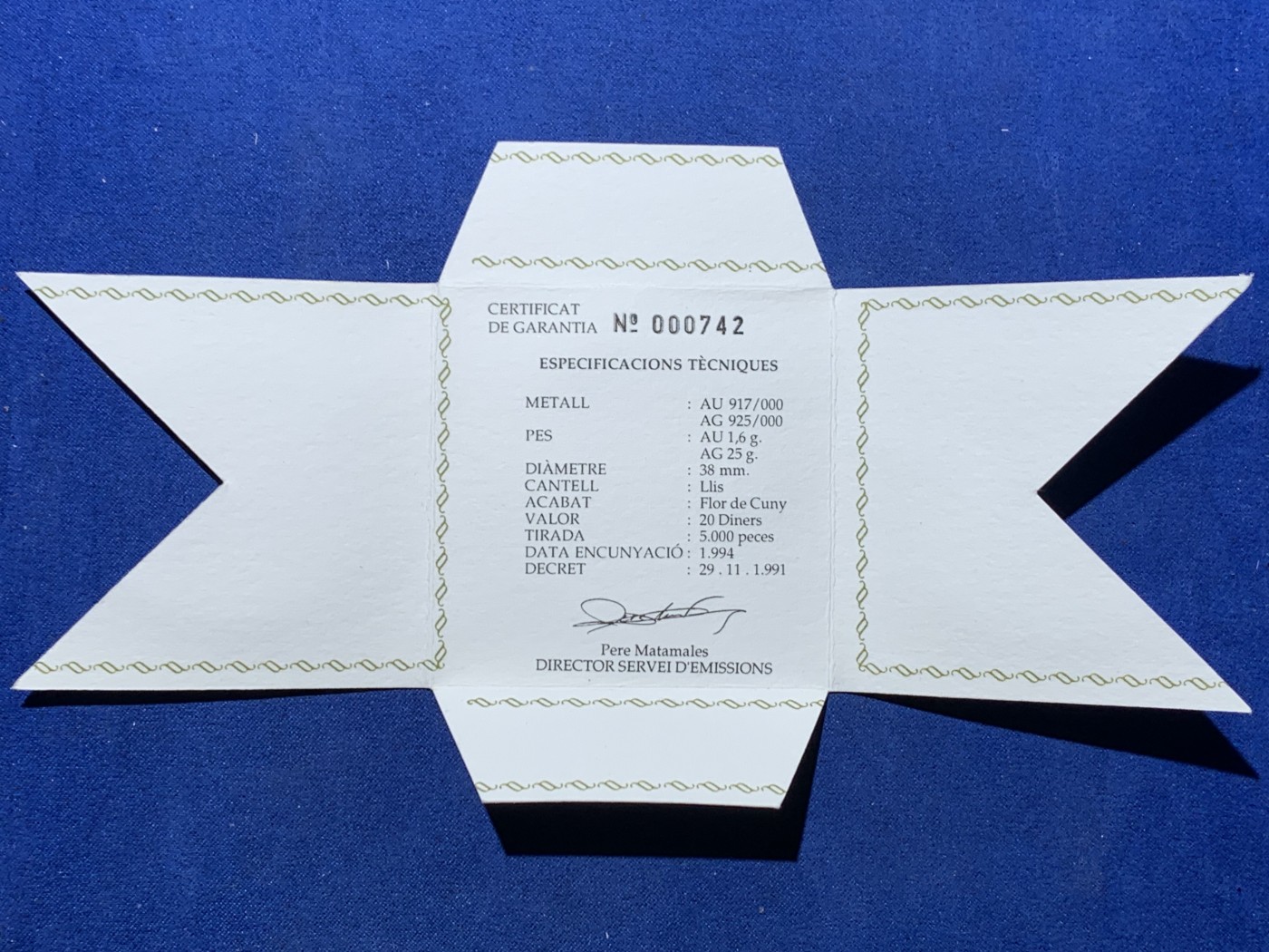 《竞宝斋》第247场-周日，周一 ，周二3场连拍 (全场包邮) 安道尔1994年 巴塞罗那伯爵彼得三世 20第纳尔大银币 含金1.6克917金，25克925银