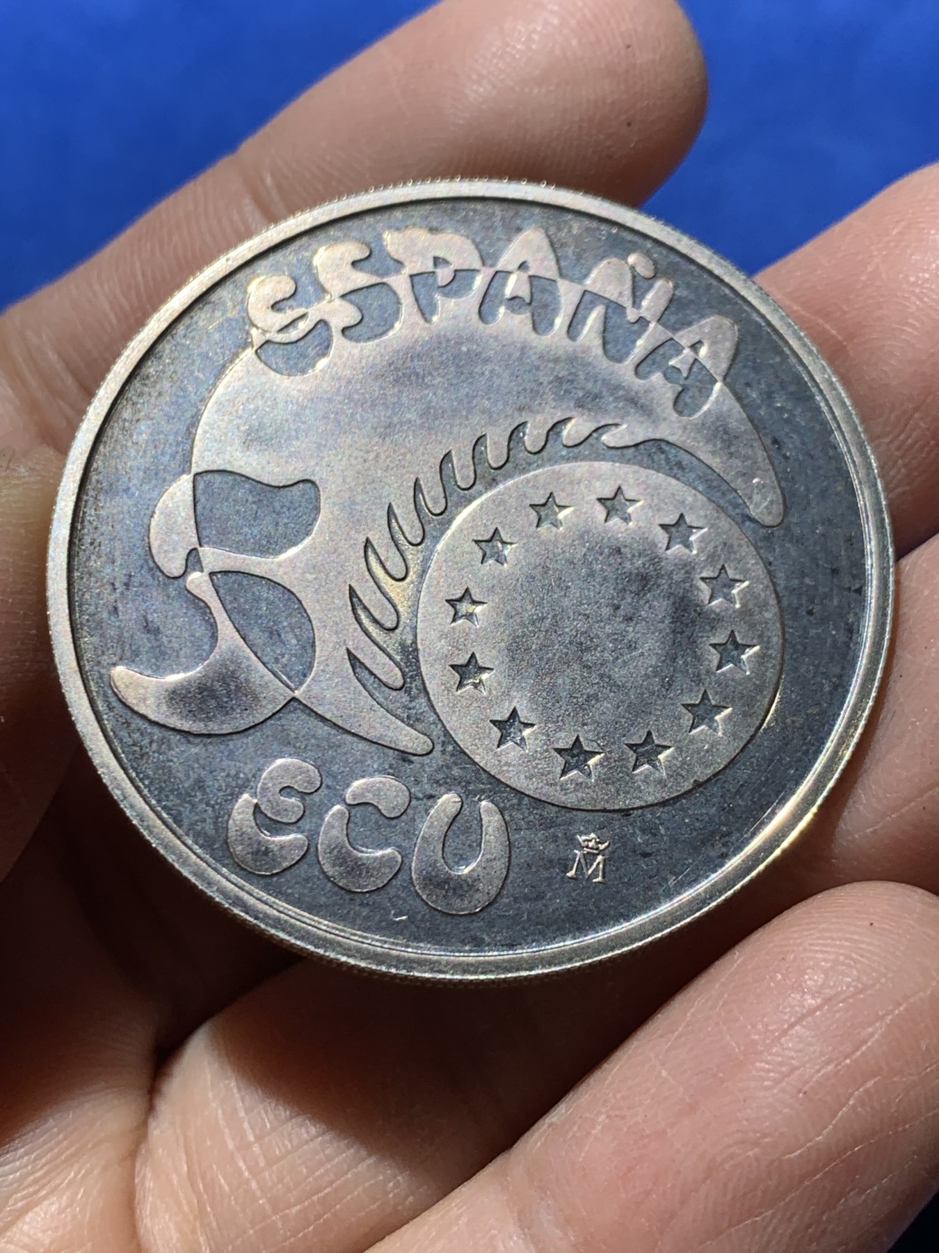 《竞宝斋》第247场-周日，周一 ，周二3场连拍 (全场包邮) 西班牙1989年 骑士5ECU大银币 33.6克 925银 原盒证书