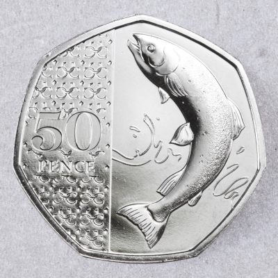 S&S Numismatic世界钱币-拍卖 第73期 （外出参加币展，25日回国发货） - 英国2023年 全新改版-查尔斯三世头像-大西洋鲑鱼 50便士铜镍币 “皇冠暗记版只发行2023这一年”