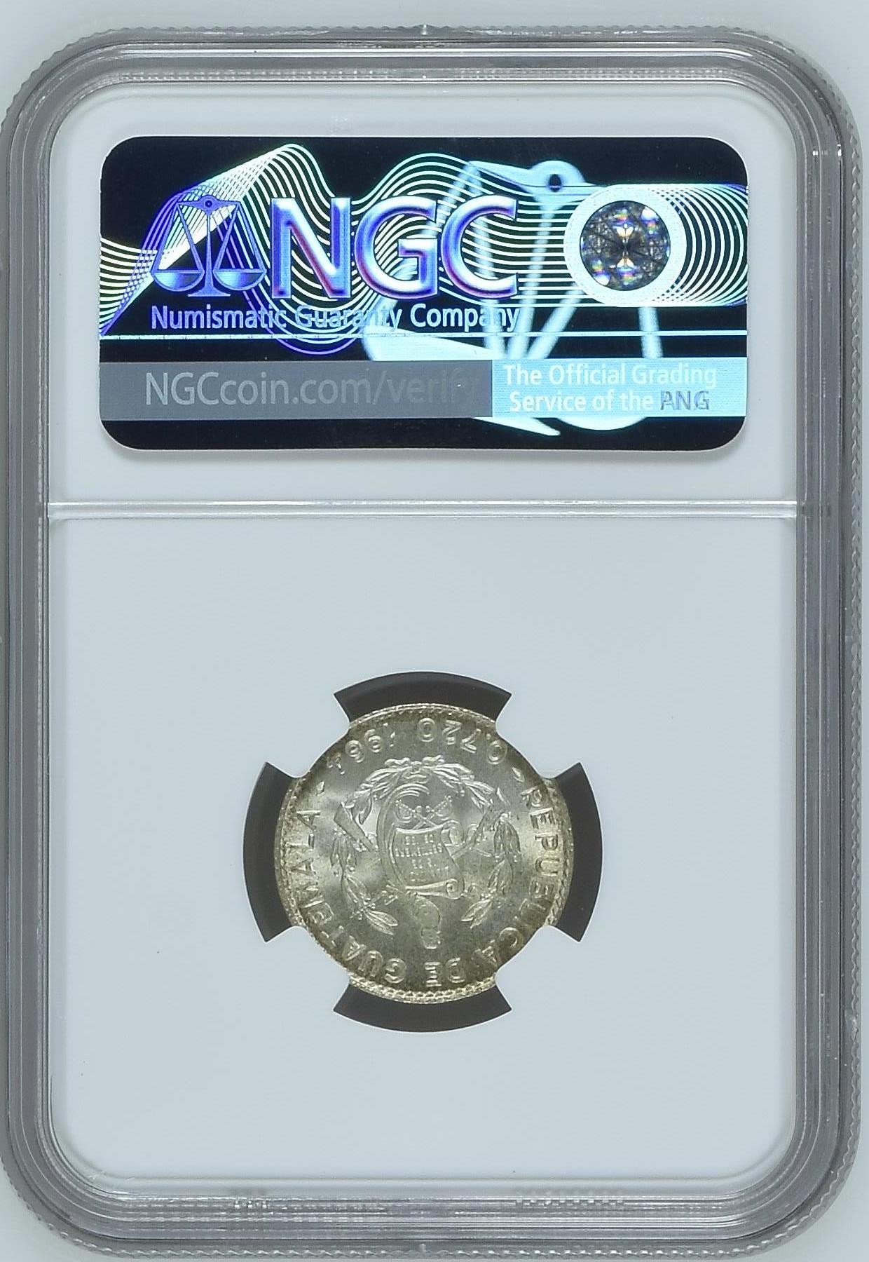 长老汇龙年精选第三场 1964 危地马拉10分银币，NGC MS66分，超高分，特年