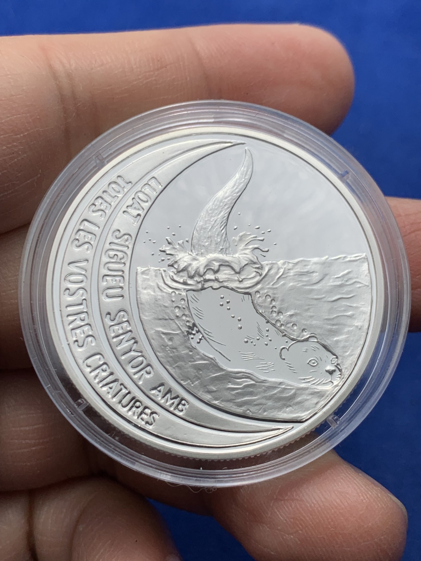 《竞宝斋》第247场-周日，周一 ，周二3场连拍 (全场包邮) 安道尔1996年 动物系列 海狮 10第纳尔精制大银币 925银，31.47克