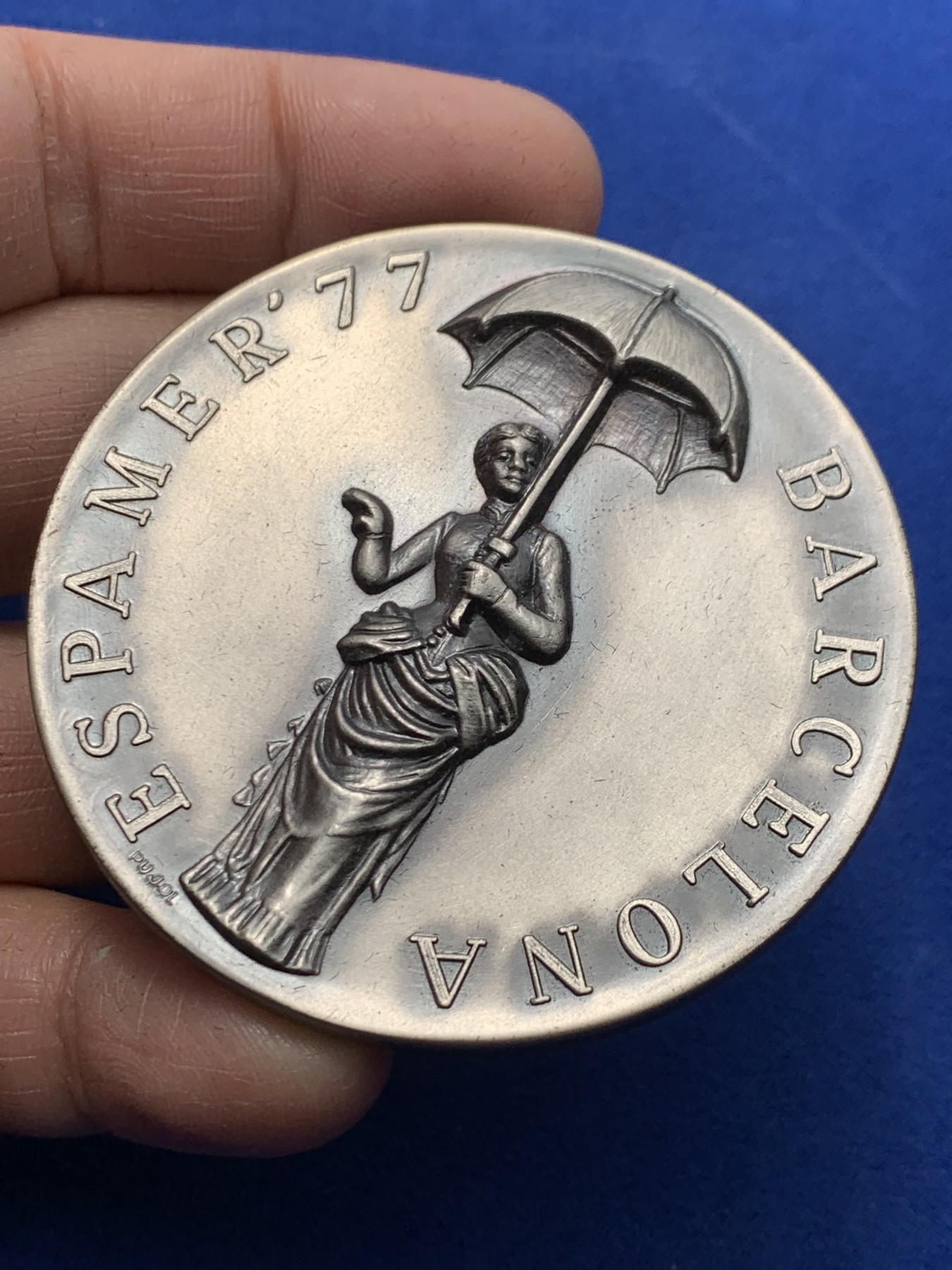 《竞宝斋》第247场-周日，周一 ，周二3场连拍 (全场包邮) 西班牙1977年国际有票展915银大银章 60.5mm 101.4克