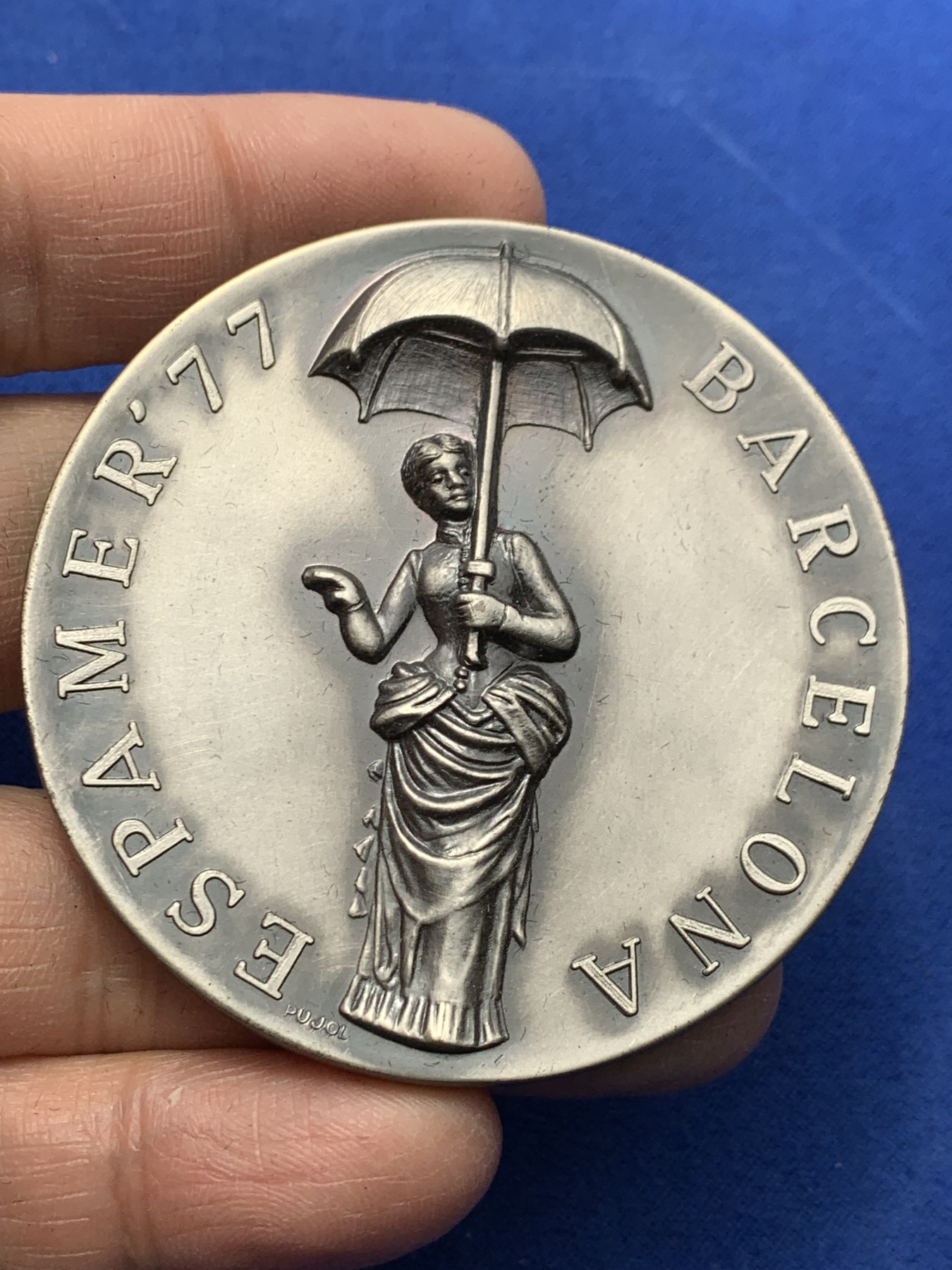 《竞宝斋》第247场-周日，周一 ，周二3场连拍 (全场包邮) 西班牙1977年国际有票展915银大银章 60.5mm 101.4克