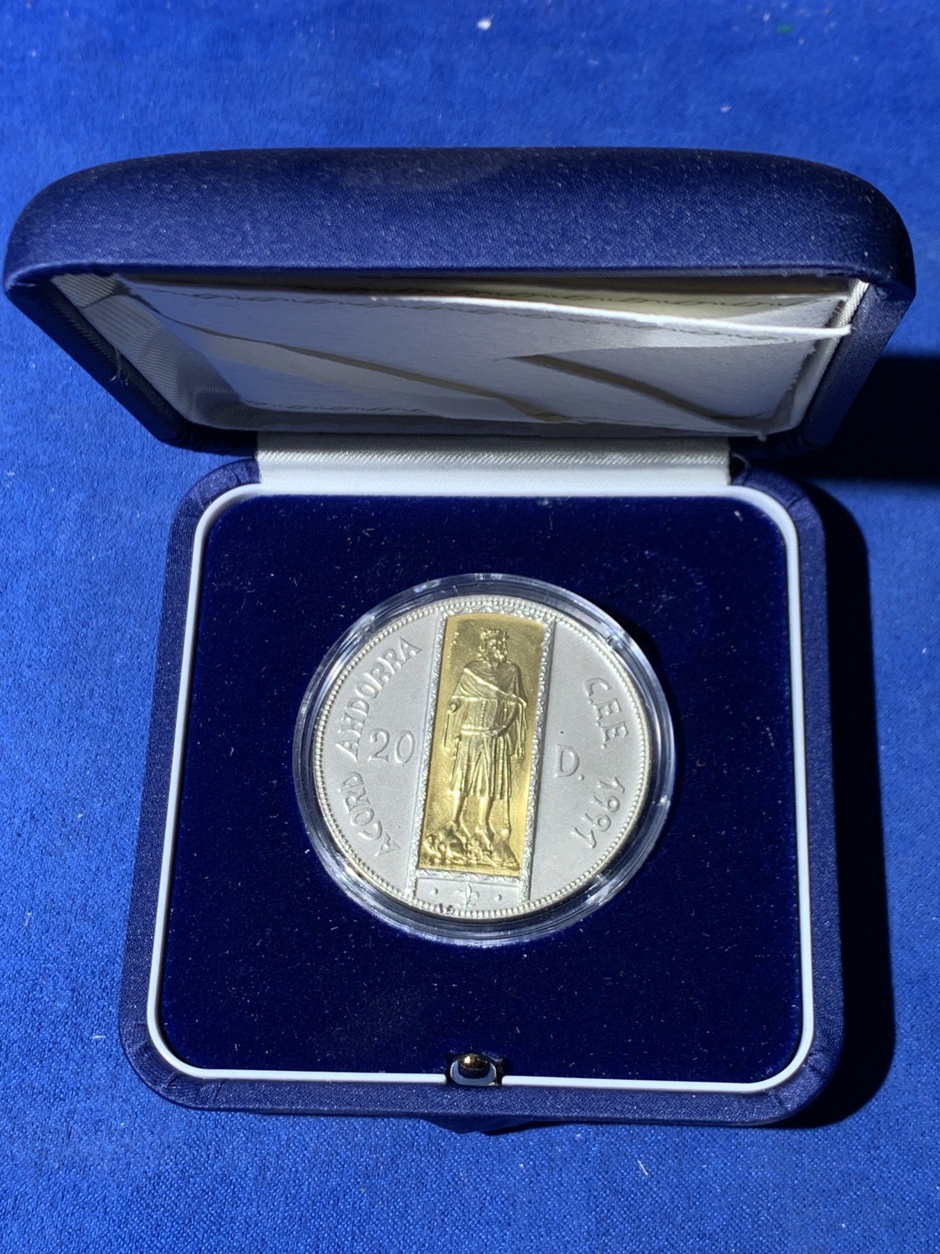 《竞宝斋》第247场-周日，周一 ，周二3场连拍 (全场包邮) 安道尔1994年 巴塞罗那伯爵彼得三世 20第纳尔大银币 含金1.6克917金，25克925银