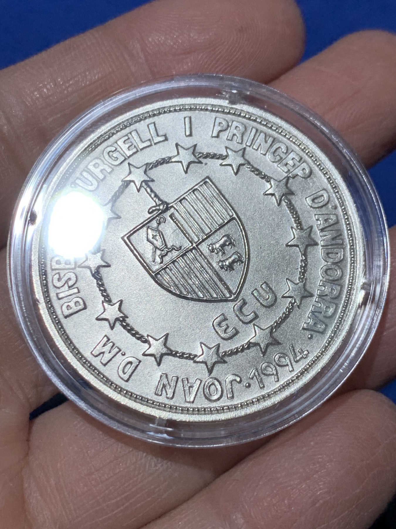 《竞宝斋》第247场-周日，周一 ，周二3场连拍 (全场包邮) 安道尔1994年 巴塞罗那伯爵彼得三世 20第纳尔大银币 含金1.6克917金，25克925银