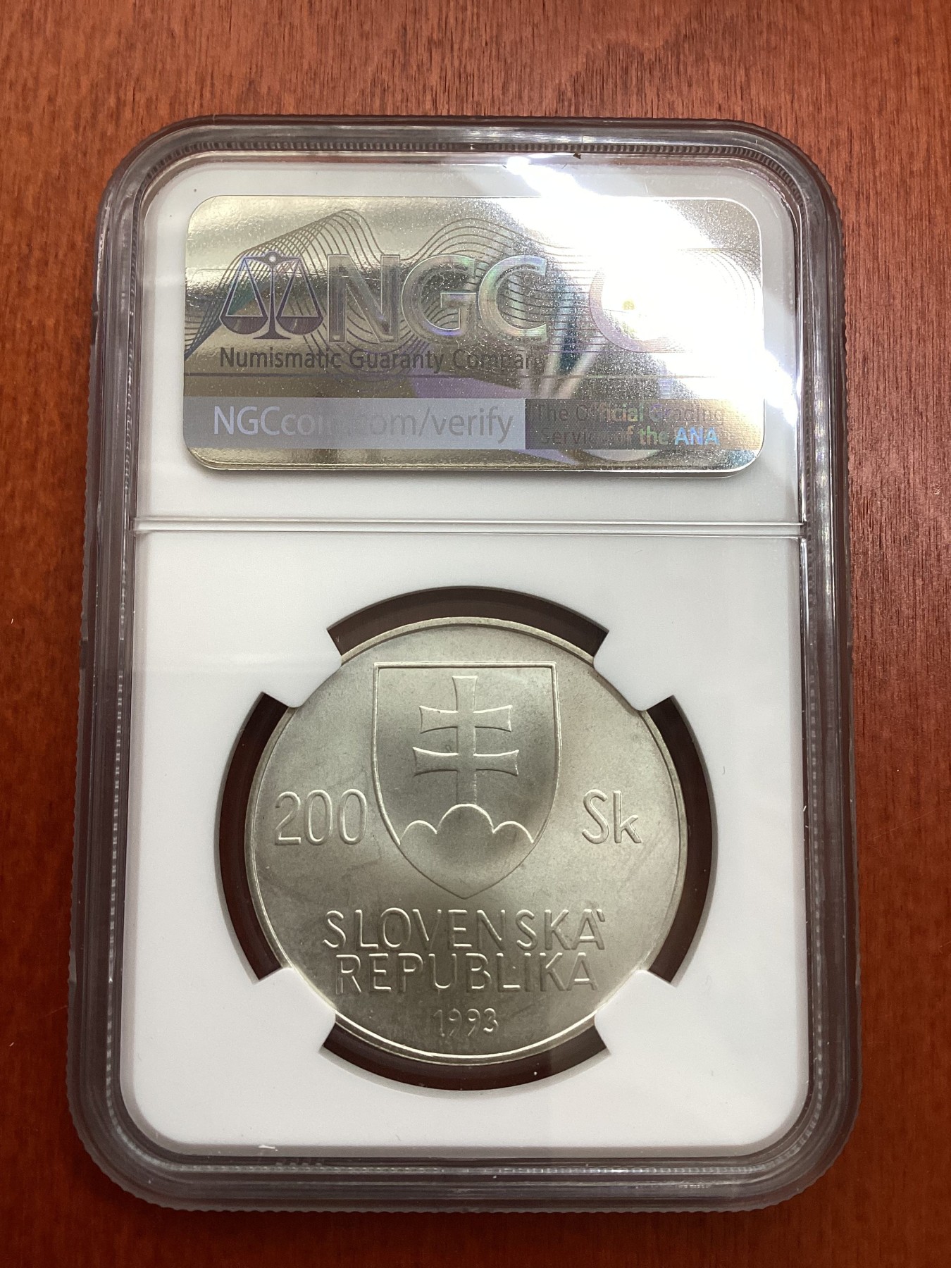 长老汇龙年精选第三场 1993 斯洛伐克扬·科尔 200克朗银币，NGC MS64分，唯一亚军分，更高分仅有一枚