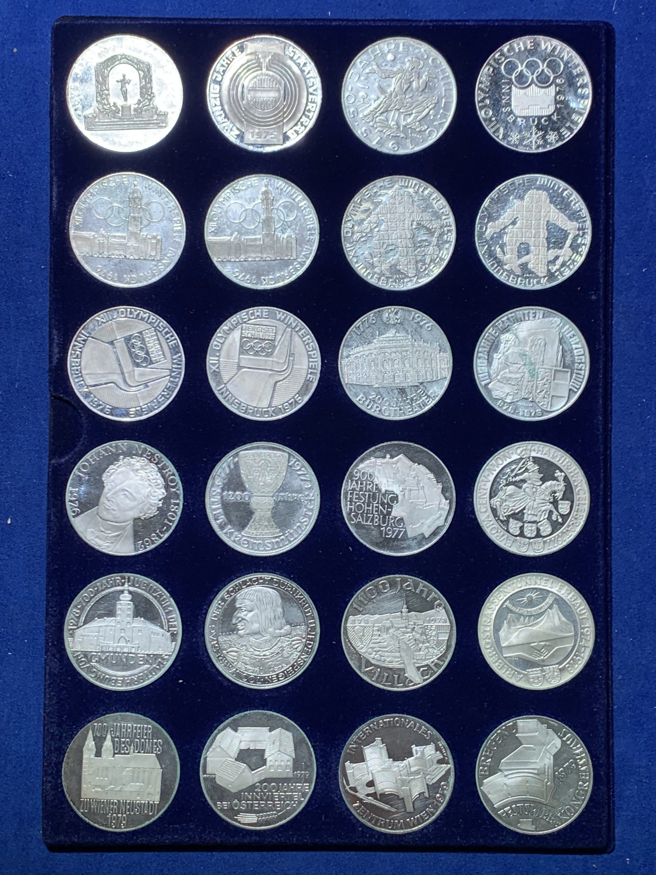 《竞宝斋》第247场-周日，周一 ，周二3场连拍 (全场包邮) 奥地利 100先令 24枚套 单枚重量 23.93克 640银 非常难得一套 极少见