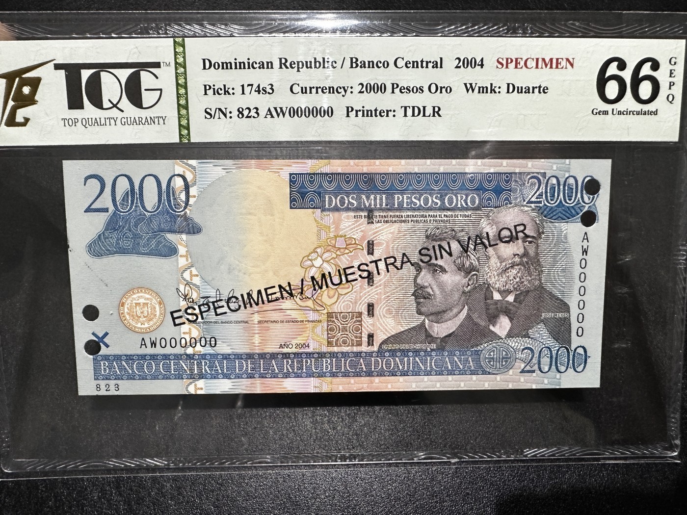 五月天 2000年多米尼加2000 TQG评级 样钞