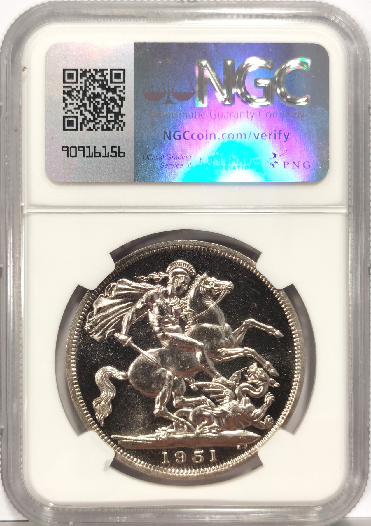 博洋堂世界钱币拍卖第068期（全场包邮） NGC PL63 英国1951年乔治六世马剑克朗，打制深峻镜面感强烈