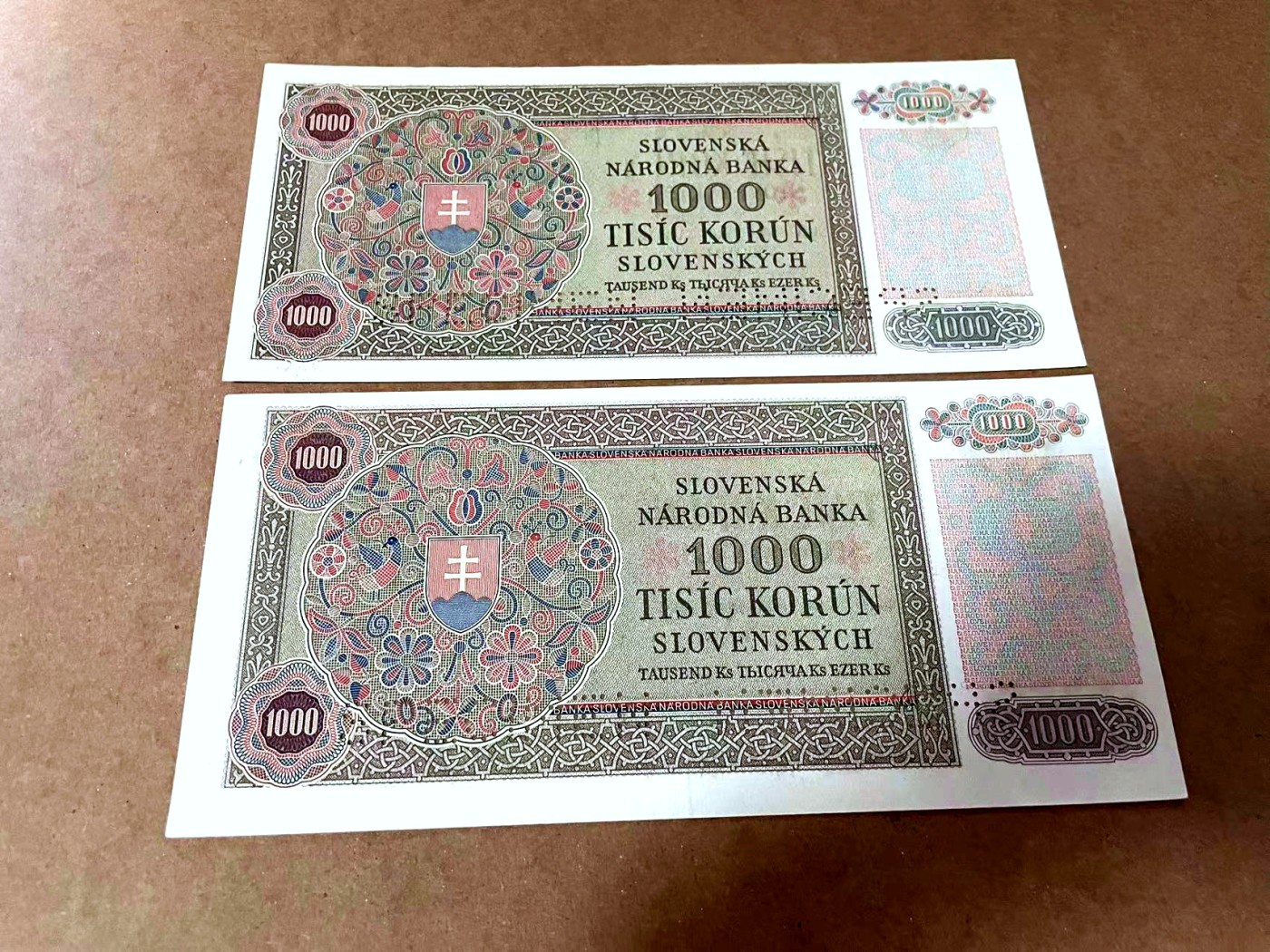 【Blue Auction】✨世界纸币精拍第445期【精】 【一组2张 包含无47】捷斯 1940年1000克朗 折木教子 大票幅 样钞 AU品相 