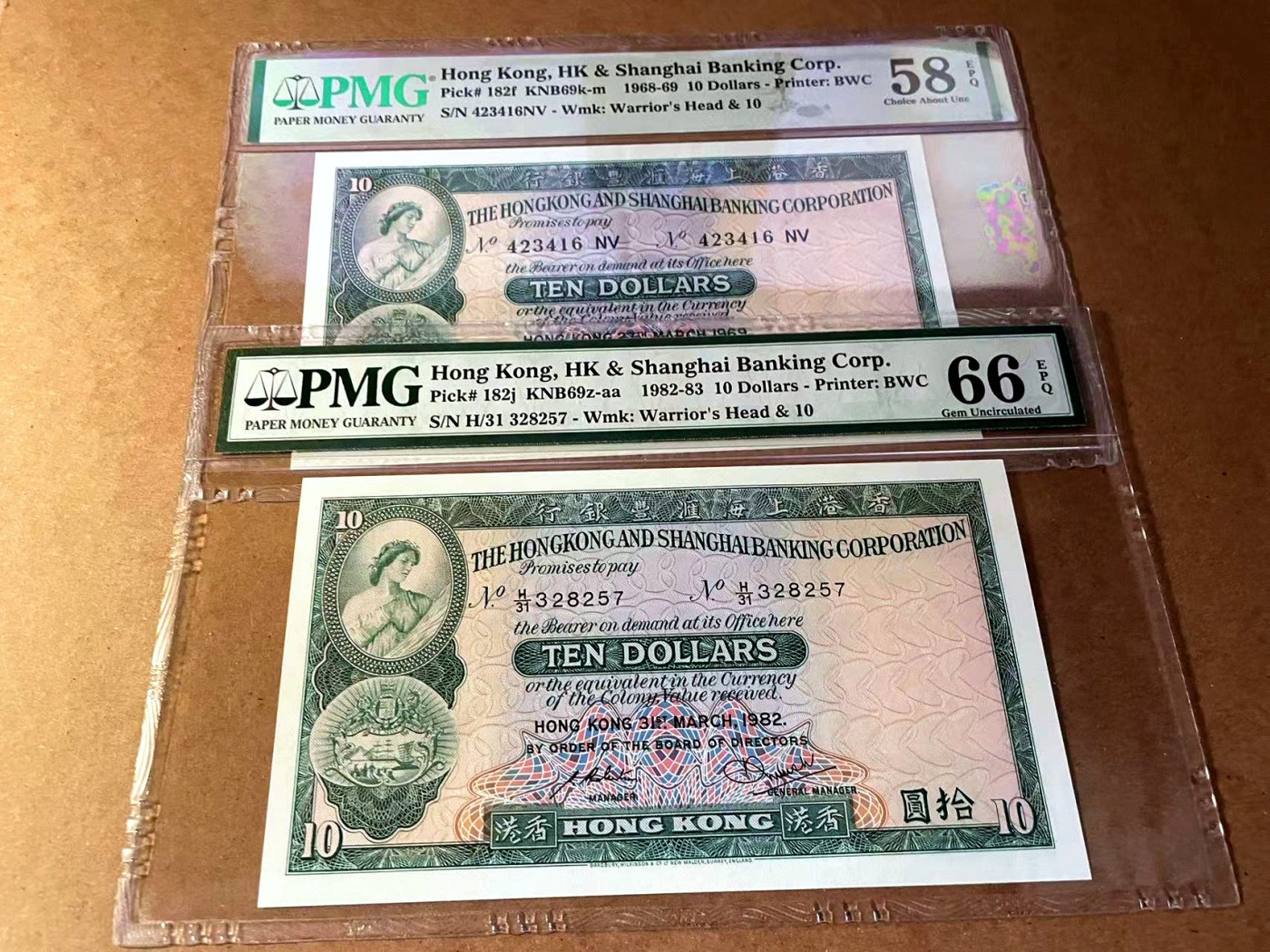 【Blue Auction】✨世界纸币精拍第445期【精】 【一组2张】香港 汇丰 1968-83年10元 PMG66EPQ-58EPQ 