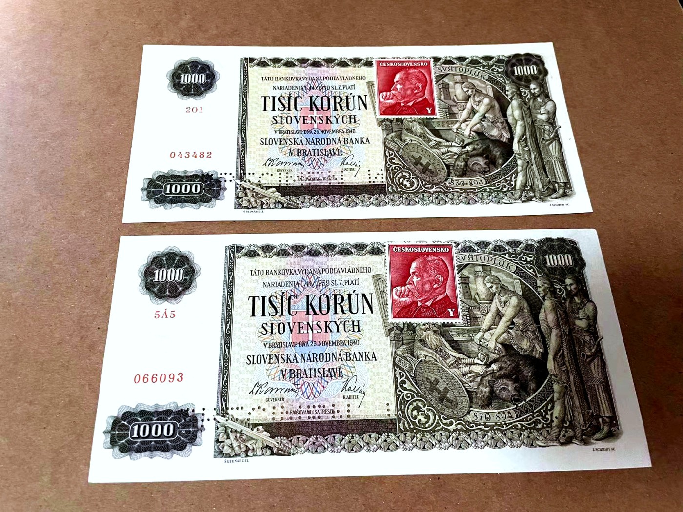 【Blue Auction】✨世界纸币精拍第445期【精】 【一组2张 包含无47】捷斯 1940年1000克朗 折木教子 大票幅 样钞 AU品相 