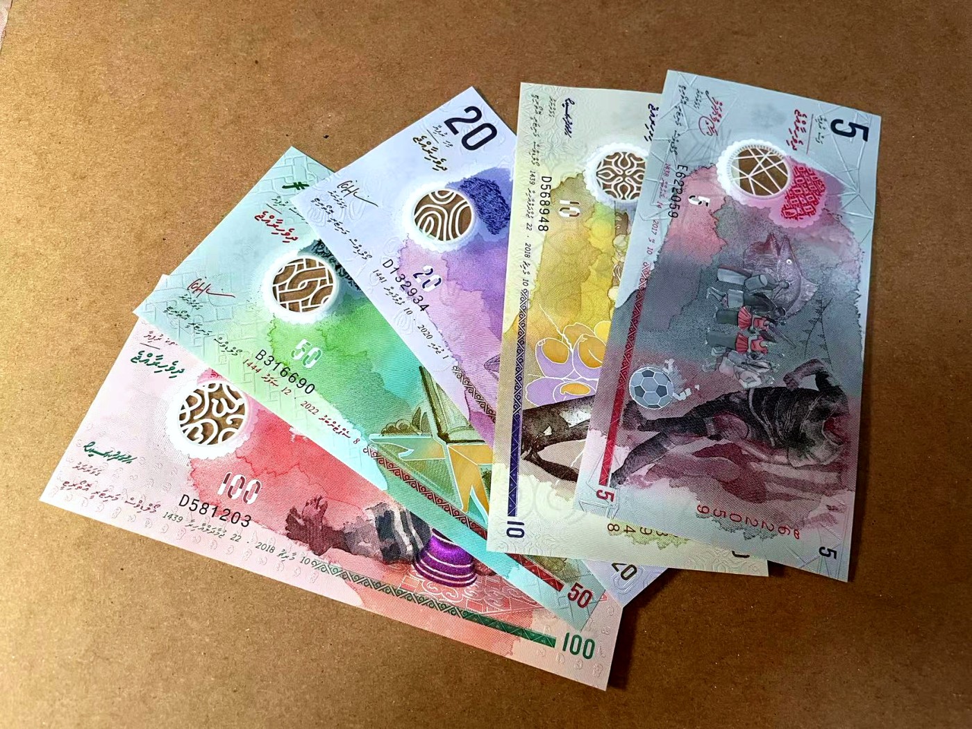 【Blue Auction】✨世界纸币精拍第445期【精】 【一组5张】马尔代夫5-100拉菲亚 全新UNC