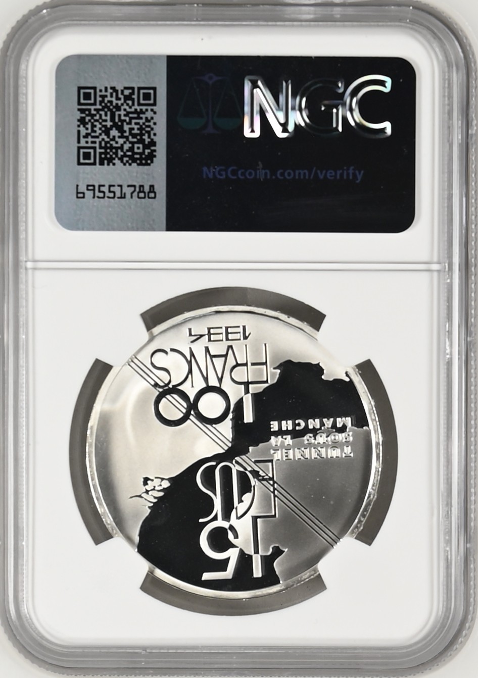 长老汇龙年精选第三场 1994 法国英法海底隧道100法郎精制银币，NGC PF69UC，唯二亚军分，更高分仅有两枚