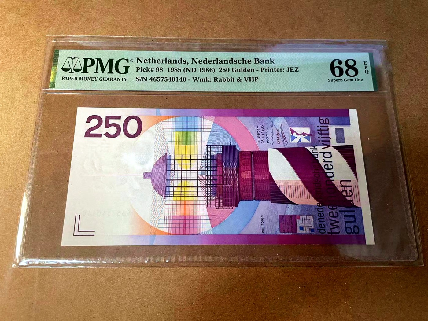 【Blue Auction】✨世界纸币精拍第445期【精】 荷兰 1985年250盾 灯塔 PMG68EPQ 超高分 