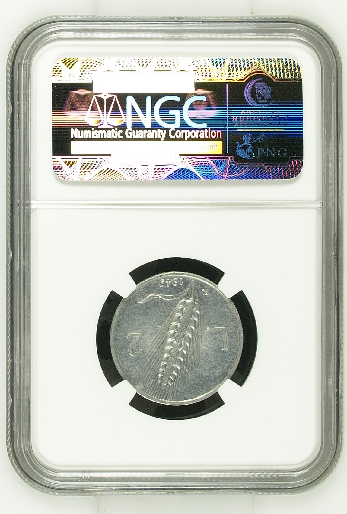 长老汇龙年精选第三场 1949R 意大利2里拉，NGC MS62分，三枚季军分之一，更高分仅有两枚