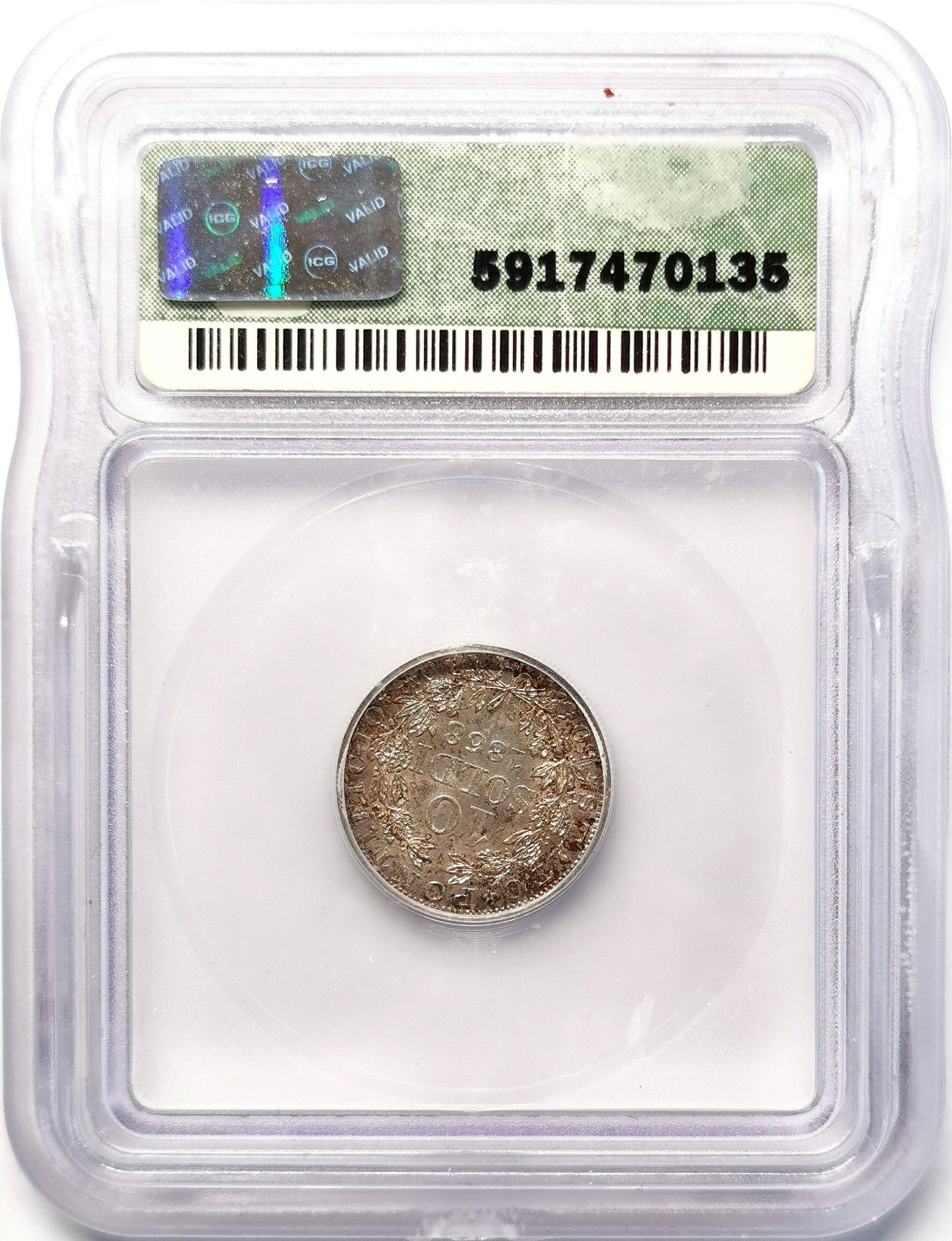 凡希社世界钱币微拍第二百六十三期 1868梵蒂冈10SOL银辅币ICG-MS66