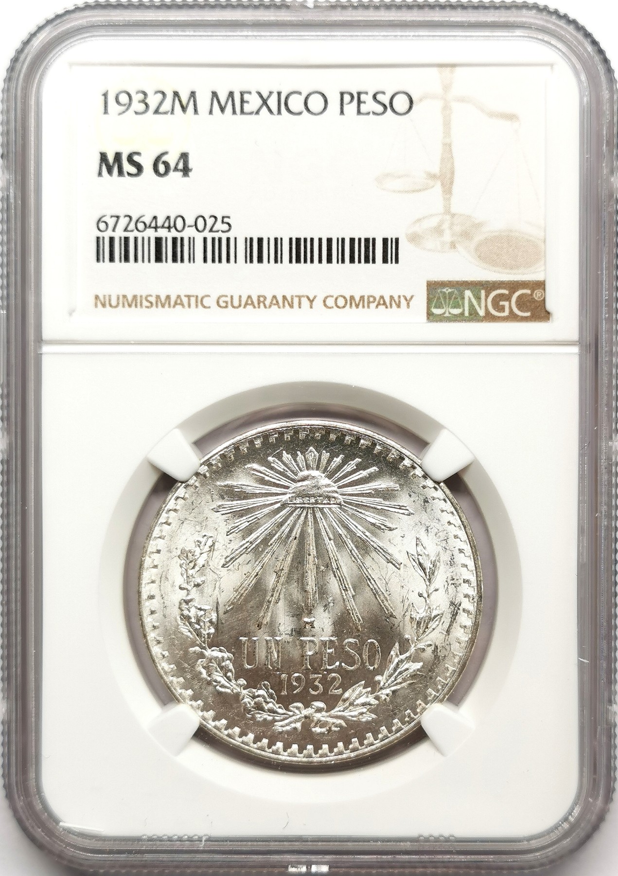 凡希社世界钱币微拍第二百六十三期 1932墨西哥比索银币NGC-MS64