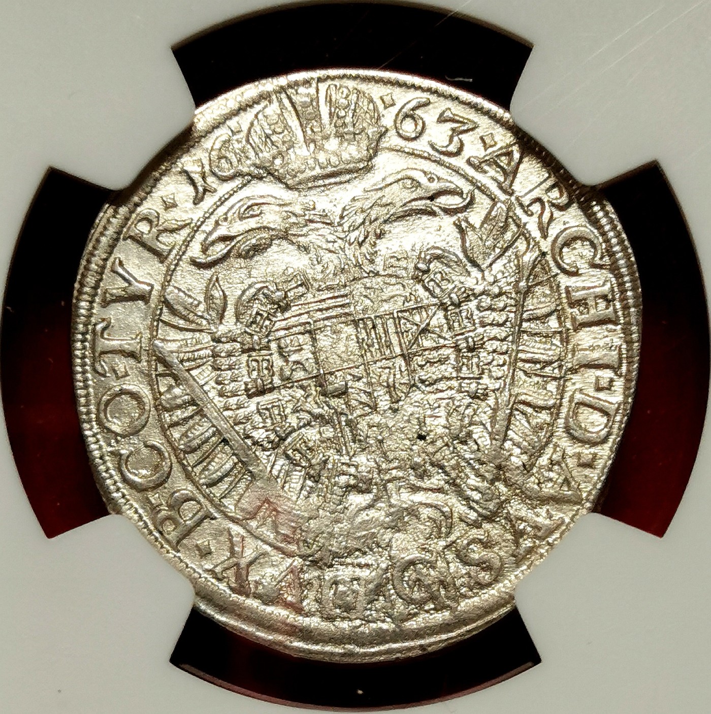 凡希社世界钱币微拍第二百六十三期 荐！1663神罗利奥波德15克鲁泽银辅币NGC-MS64 维也纳厂，原色银光罕见品相，N冠军分！