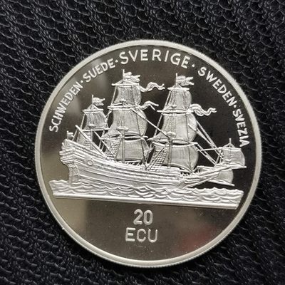 道一币馆币章第四十三场 - 瑞典1992年国王古斯塔夫·阿道夫20埃居精制纪念银币