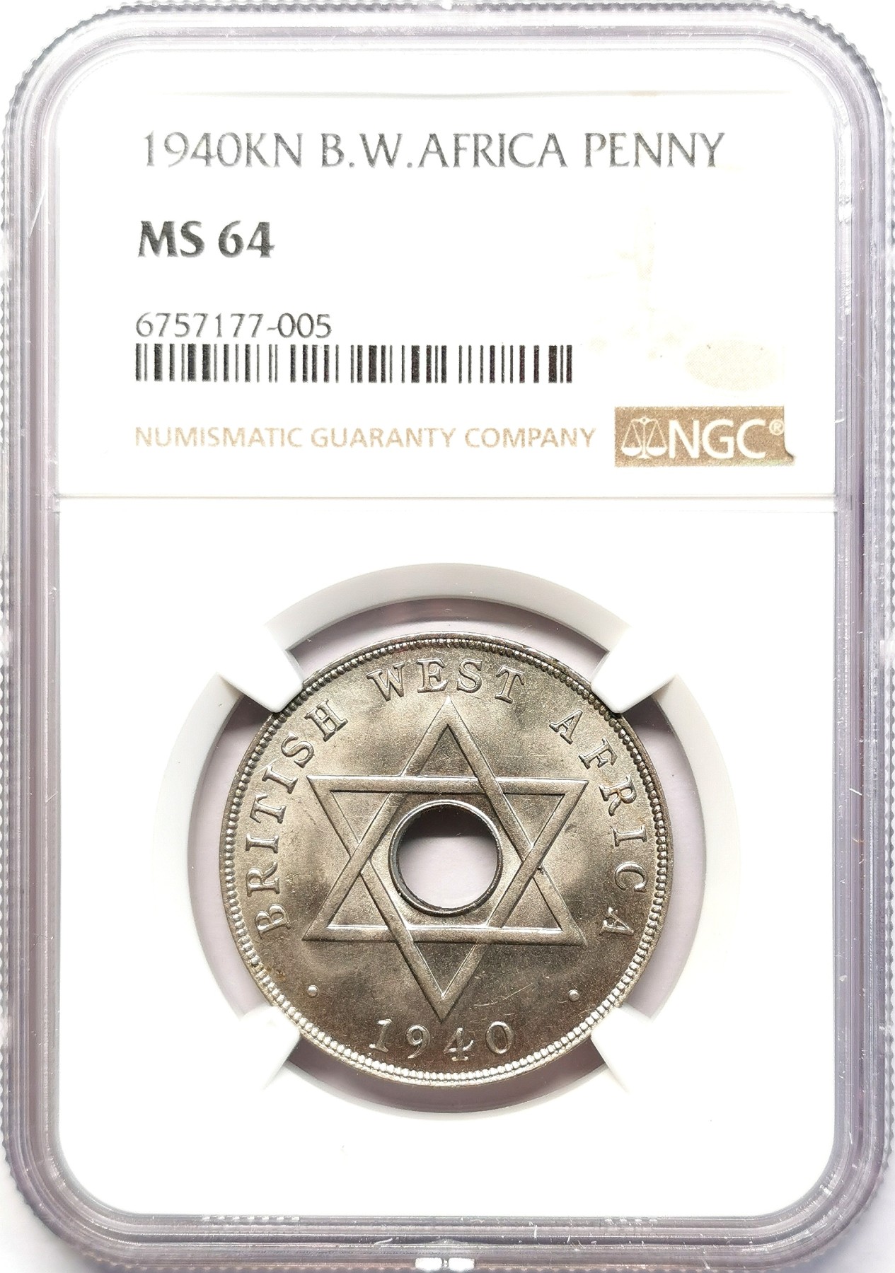 凡希社世界钱币微拍第二百六十三期 1940KN英属西非中孔便士NGC-MS64