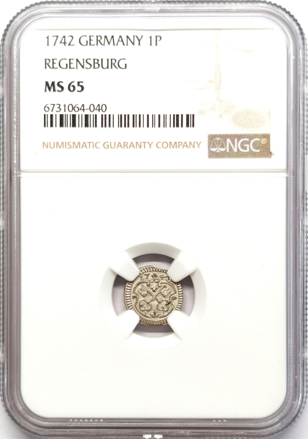 凡希社世界钱币微拍第二百六十三期 1742雷根斯堡银芬尼NGC-MS65 收藏级品相！