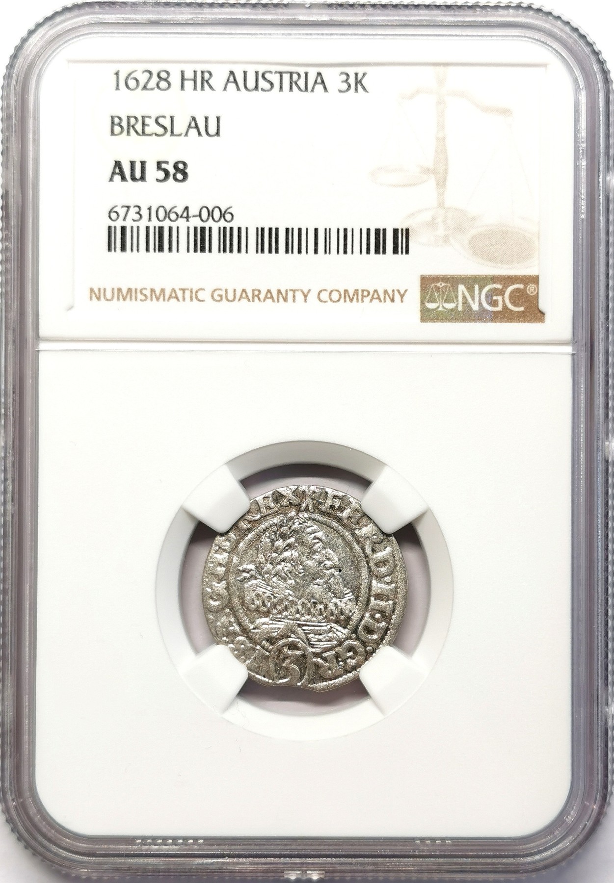 凡希社世界钱币微拍第二百六十三期 1628神罗布雷斯劳3K银辅币NGC-AU58