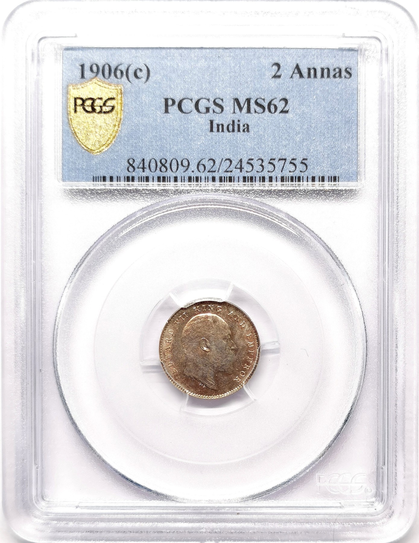 凡希社世界钱币微拍第二百六十三期 1906英属印度爱七2安那银币PCGS-MS62