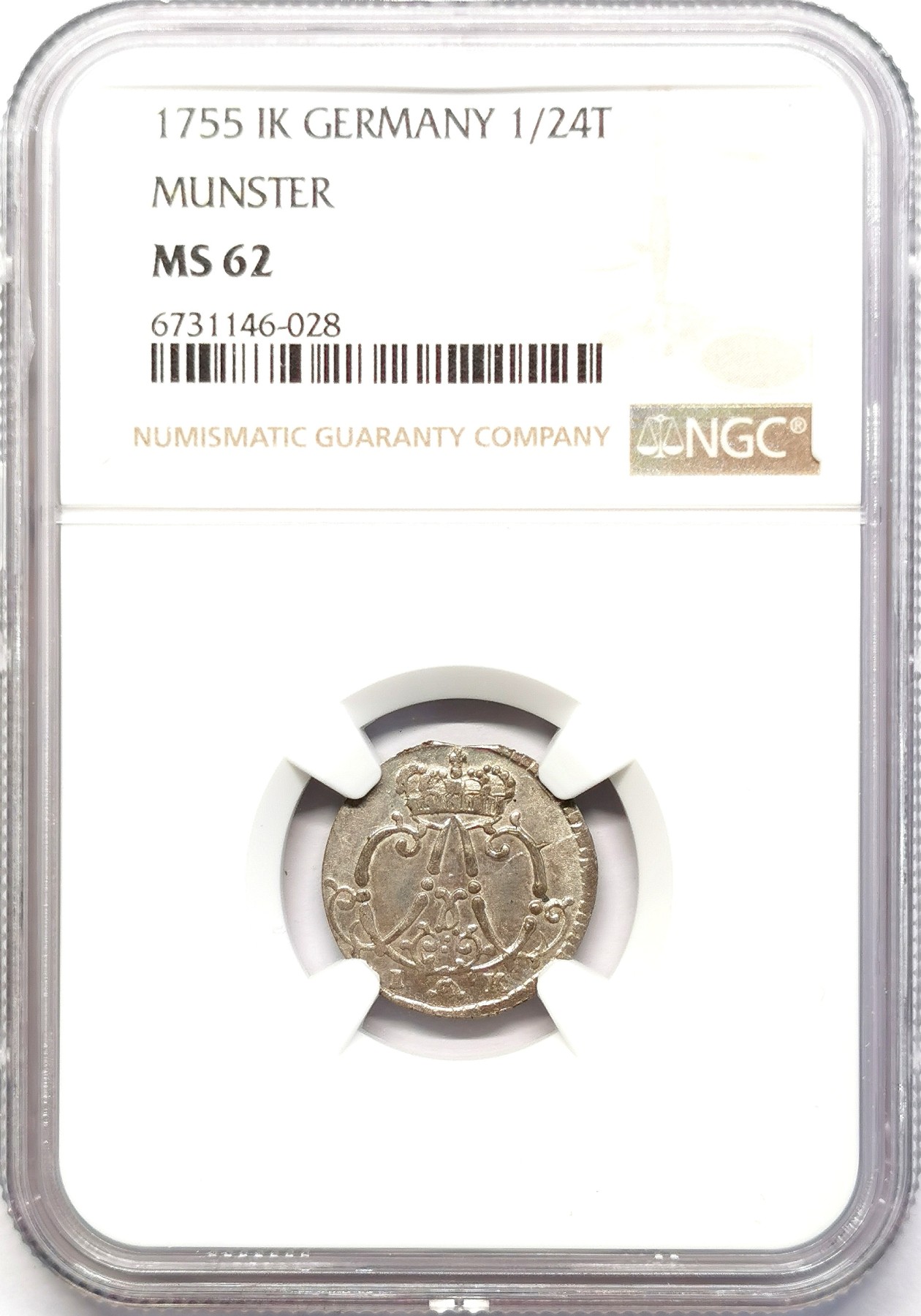 凡希社世界钱币微拍第二百六十三期 1755IK明斯特主教辖区1/24泰勒NGC-MS62