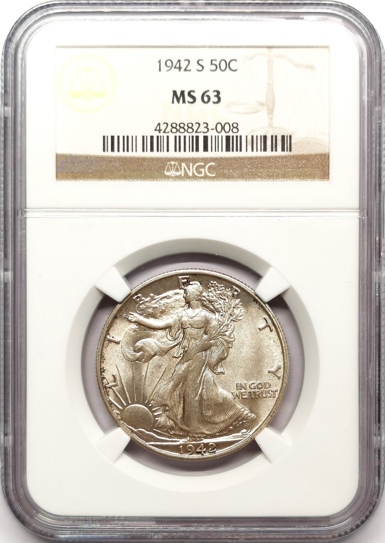 凡希社世界钱币微拍第二百六十三期 1942S美国行走半圆NGC-MS63