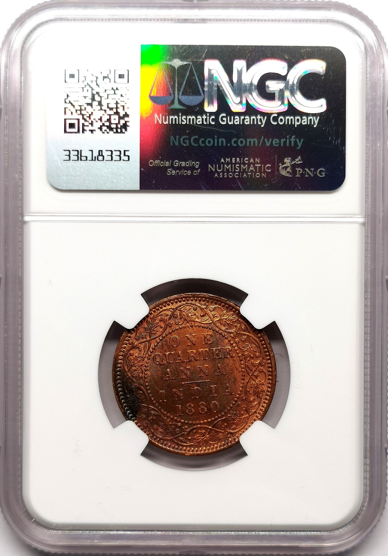 凡希社世界钱币微拍第二百六十三期 1880英属印度小维1/4安那铜币NGC-MS63