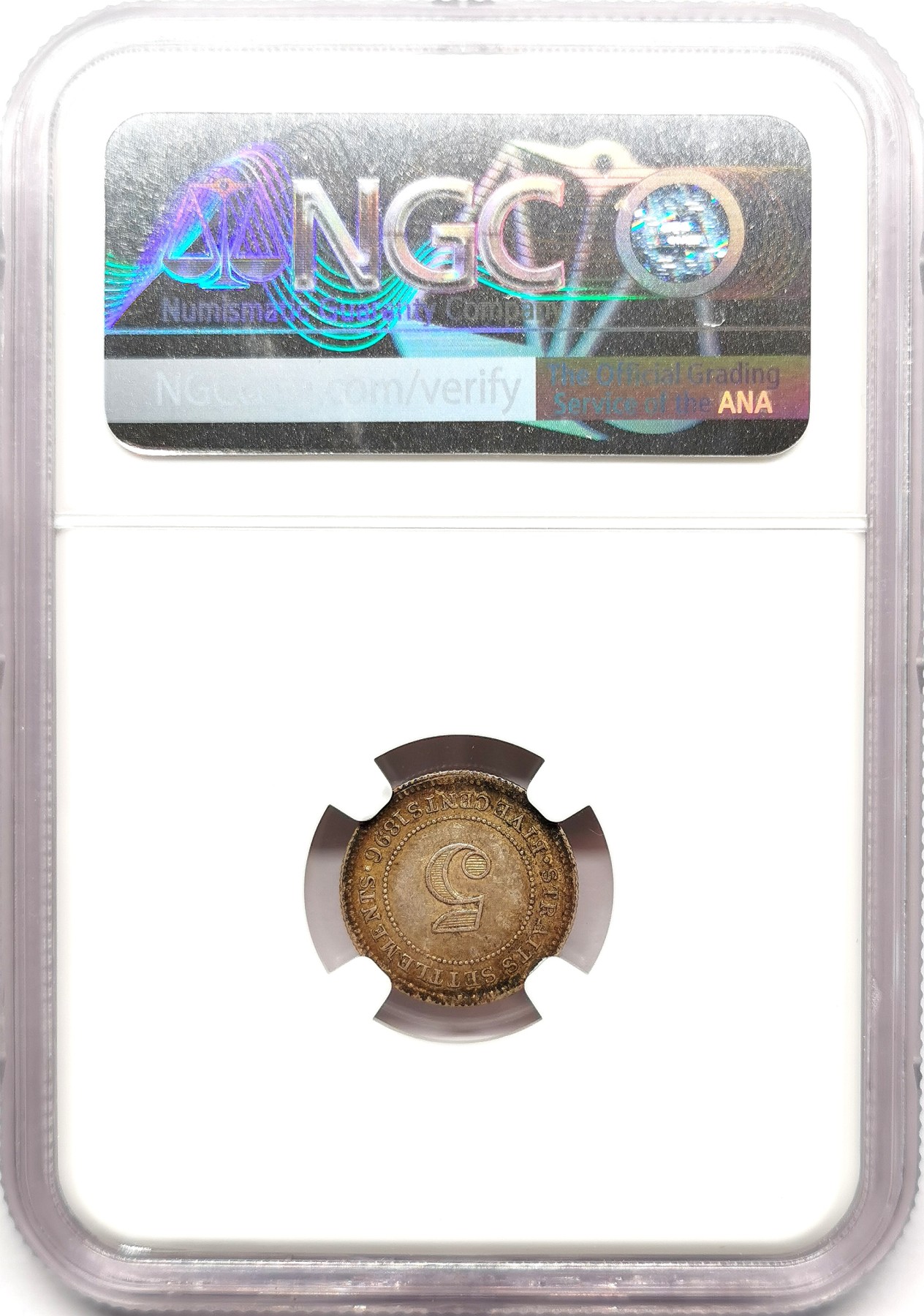凡希社世界钱币微拍第二百六十三期 1896海峡殖民地小维5分银币NGC-MS62 美包浆高品！
