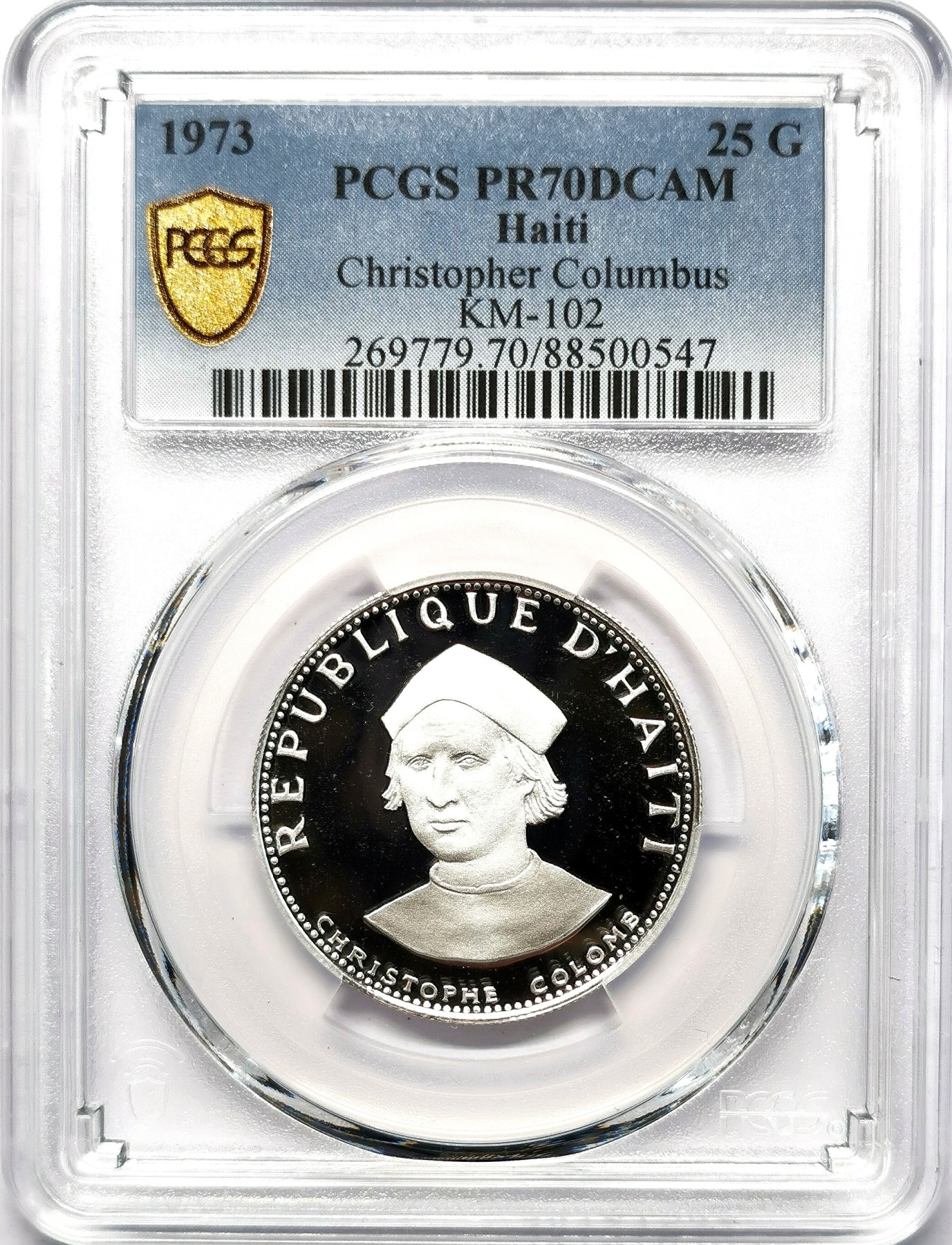 凡希社世界钱币微拍第二百六十三期 1973海地哥伦布纪念25G银币PCGS-PF70DCAM完美品相！