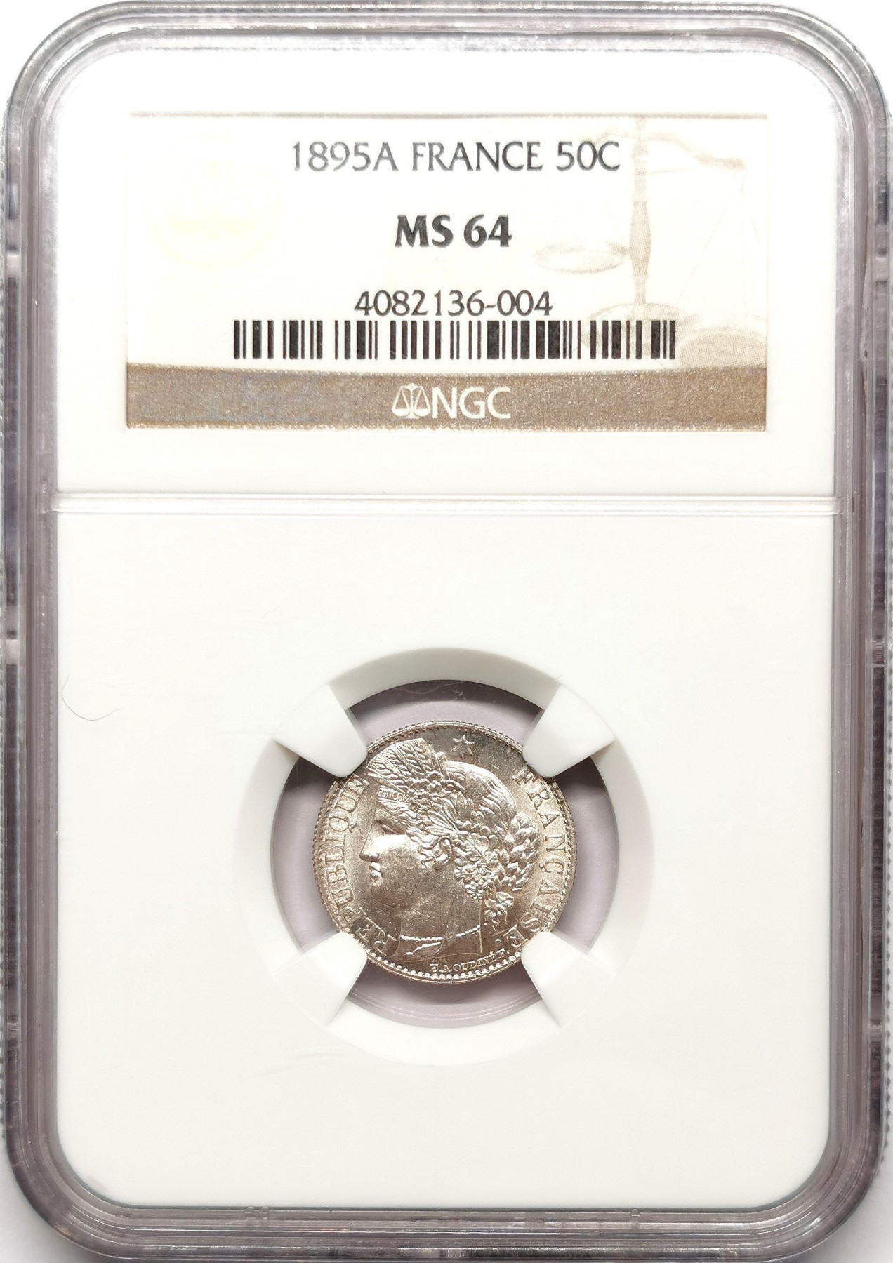 凡希社世界钱币微拍第二百六十三期 1895法国丰收女神50生丁银辅币NGC-MS64