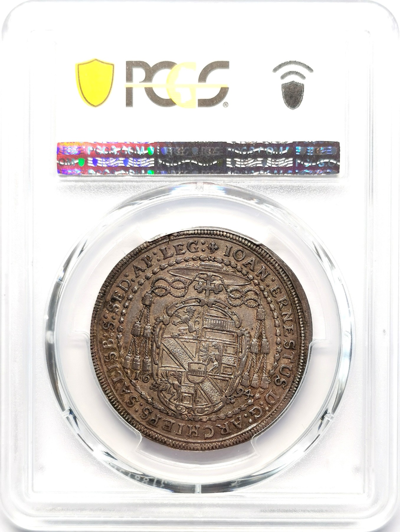 凡希社世界钱币微拍第二百六十三期 荐！1694萨尔茨堡主教区约翰恩斯特1/2泰勒银币PCGS-MS63，迷人的欧陆黑彩，压铸深峻，传世品质！