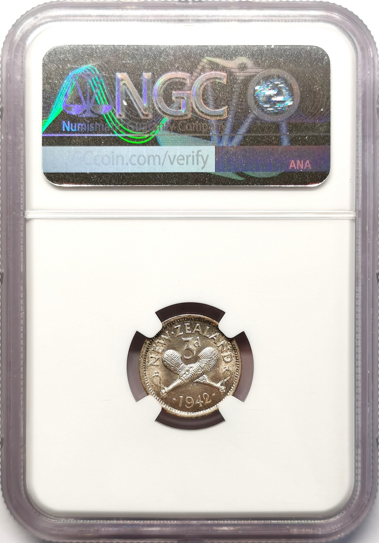 凡希社世界钱币微拍第二百六十三期 1942新西兰乔六3P银币NGC-MS65