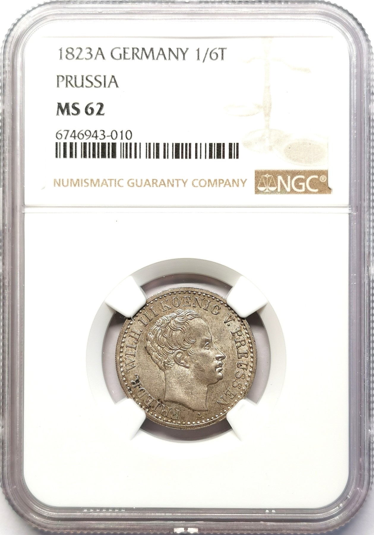 凡希社世界钱币微拍第二百六十三期 1823A普鲁士盾徽1/6泰勒银辅币NGC-MS62