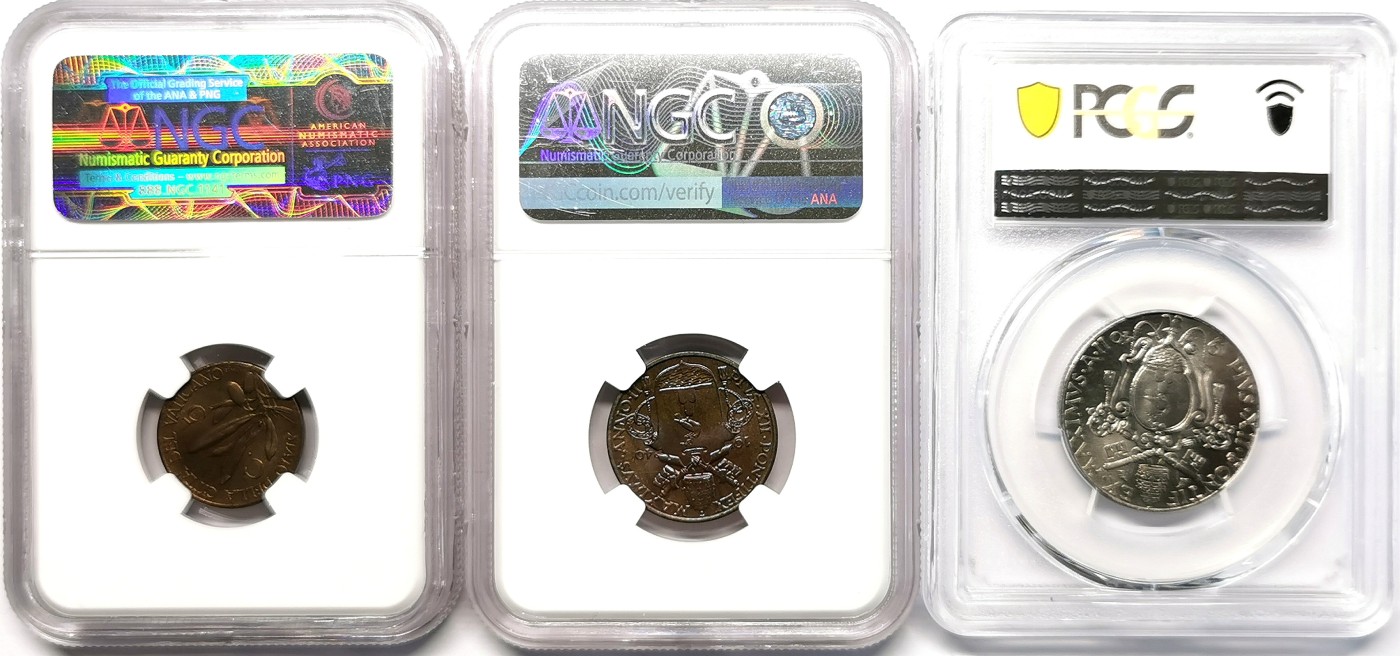 凡希社世界钱币微拍第二百六十三期 1940梵蒂冈5C/10C/LIRA二铜一镍N/P高分顶级品！