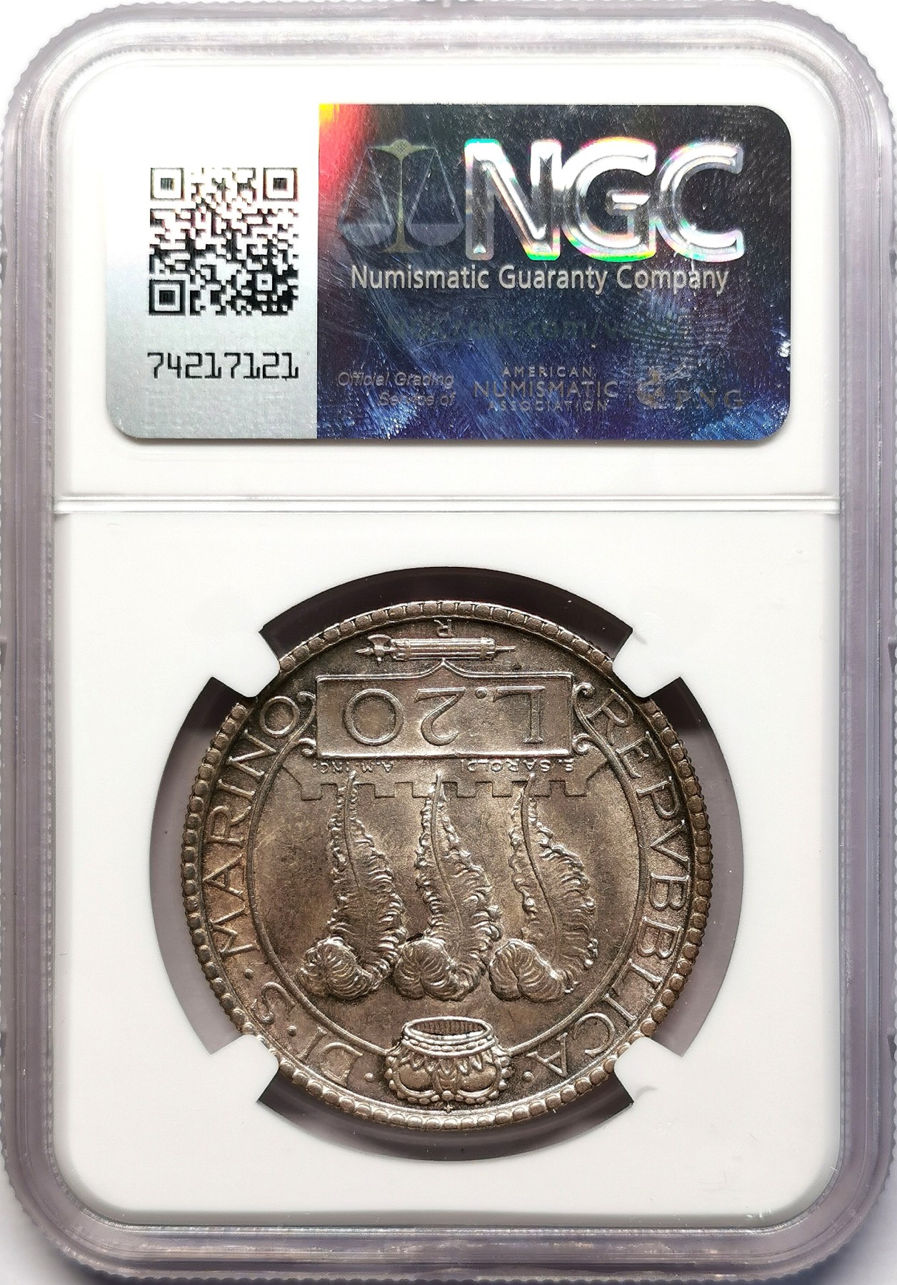 凡希社世界钱币微拍第二百六十三期 1932圣马力诺20里拉大银NGC-MS62