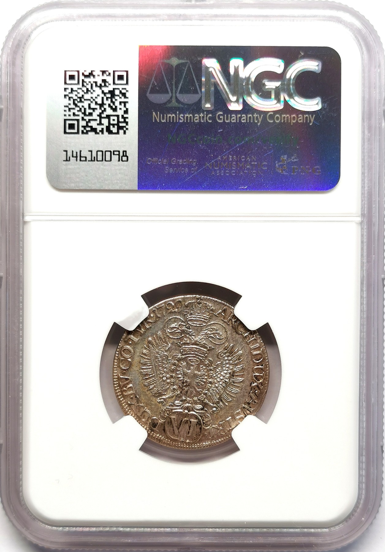 凡希社世界钱币微拍第二百六十三期 1729神罗卡尔六世戎装像6K银币NGC-MS61 压铸细节优秀！