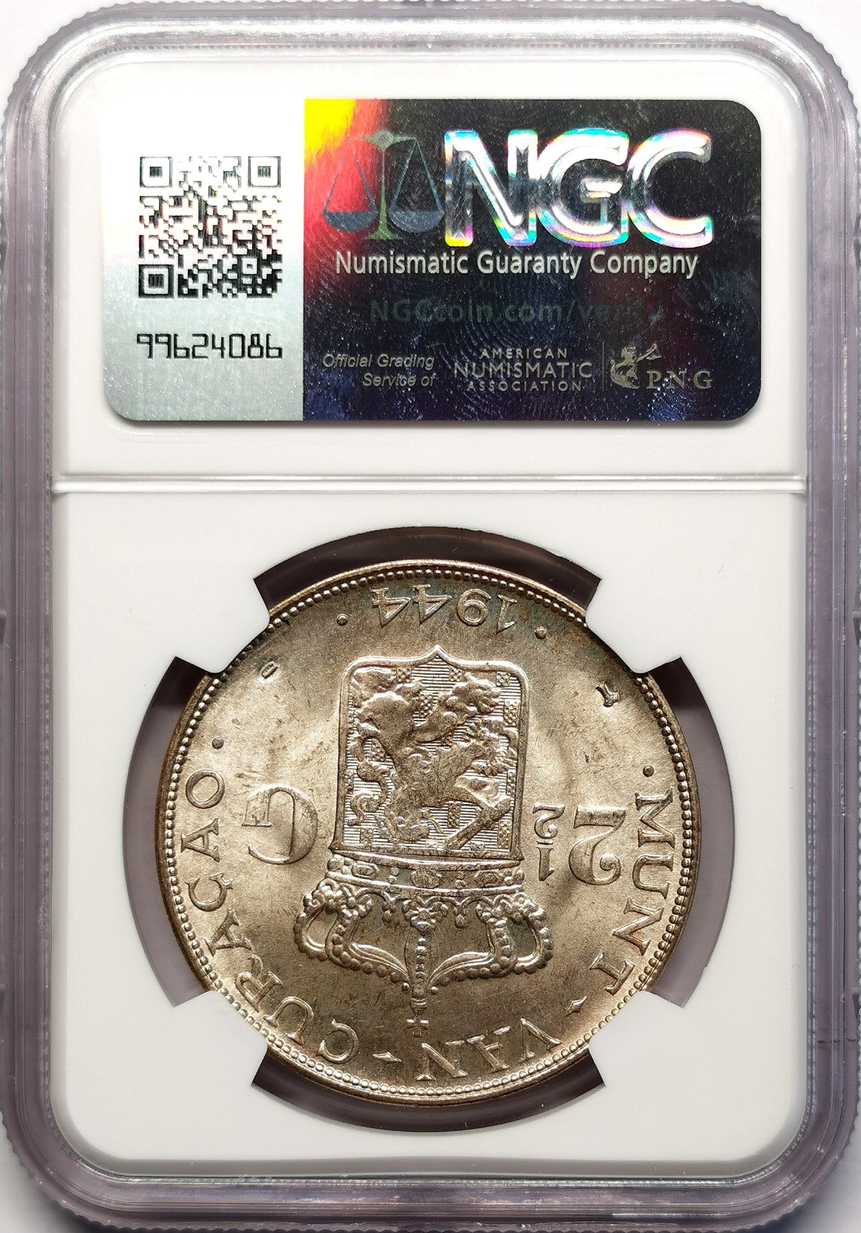 凡希社世界钱币微拍第二百六十三期 1944D荷属库拉索威廉敏娜2.5盾大银NGC-MS64