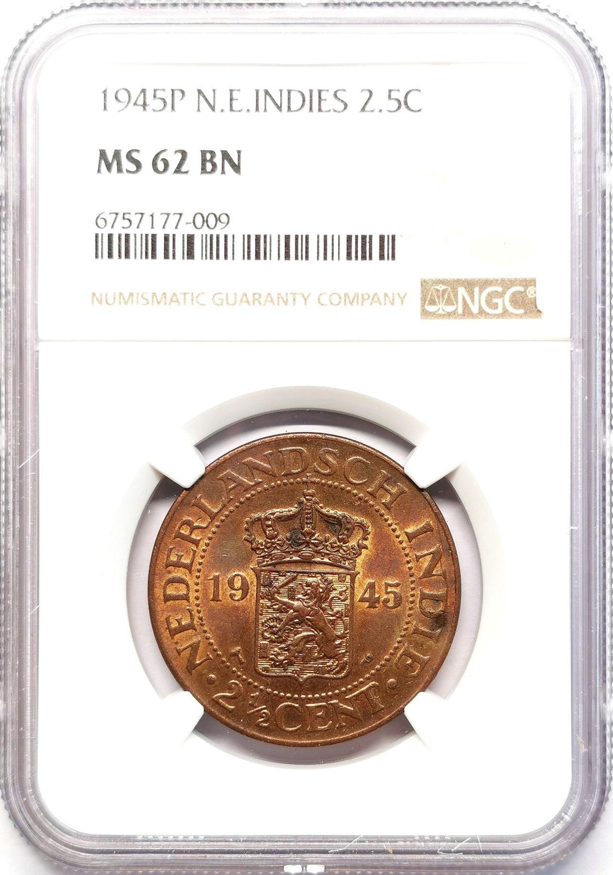 凡希社世界钱币微拍第二百六十三期 1945P荷属东印度2.5分铜币NGC-MS62