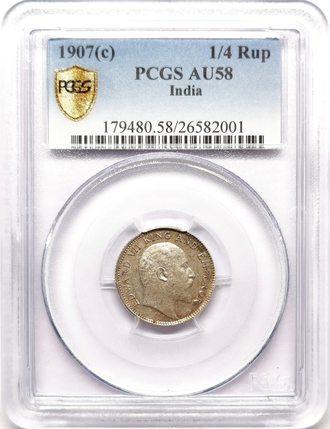 凡希社世界钱币微拍第二百六十三期 1907英属印度爱七1/4卢比PCGS-AU58