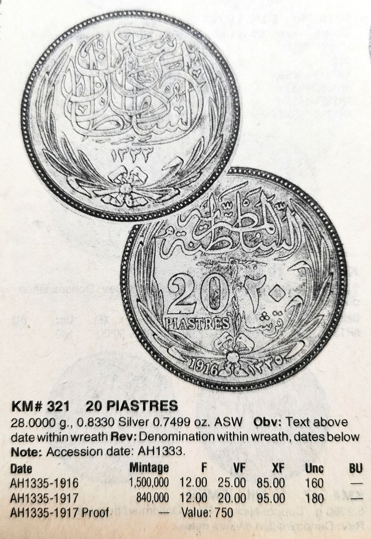 凡希社世界钱币微拍第二百六十三期 荐！AH1335（1917）英占埃及20皮亚斯特大银NGC-MS61，发行两年里更稀少的年份，枪灰色包浆带底光，底板好，实物相当精彩！