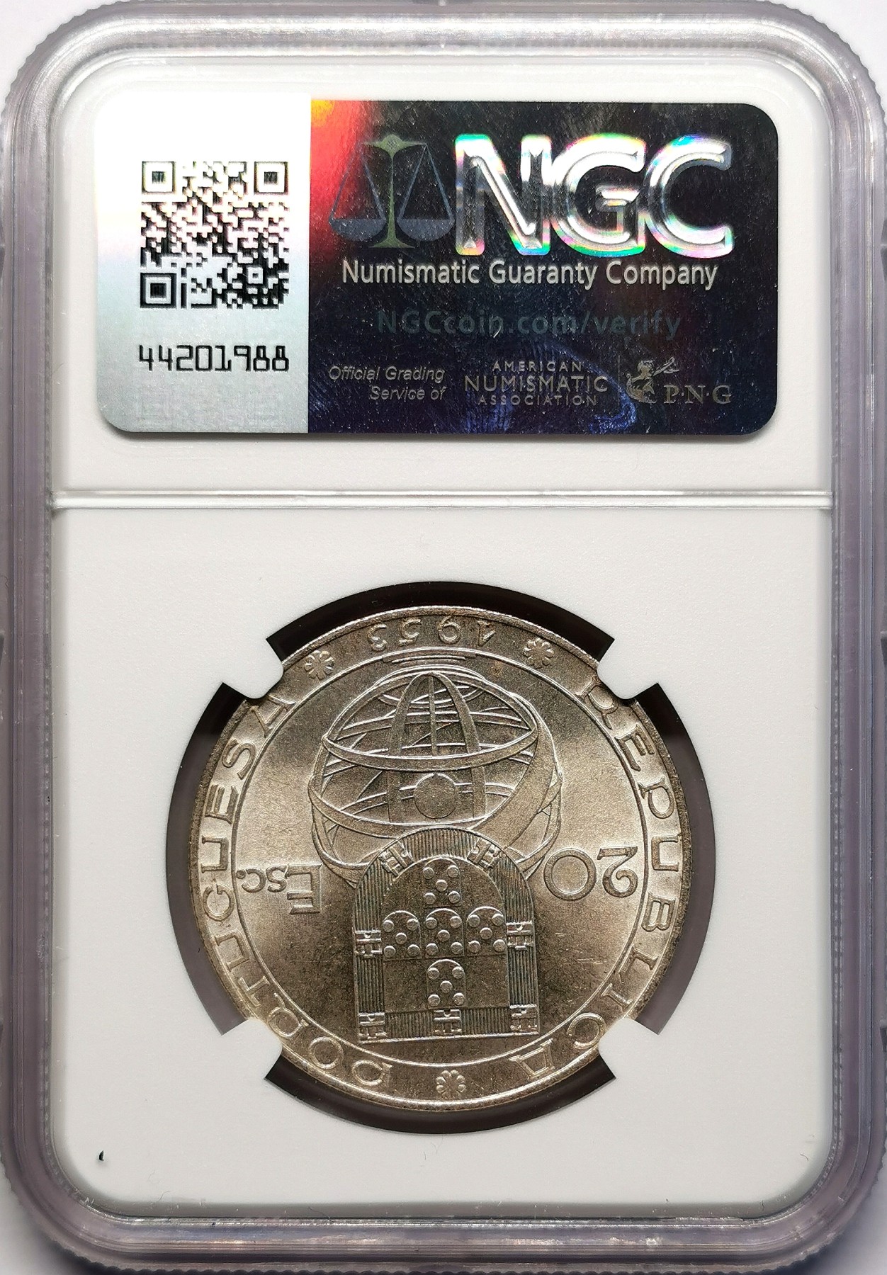 凡希社世界钱币微拍第二百六十三期 1953葡萄牙金融改革20E纪念大银NGC-MS65