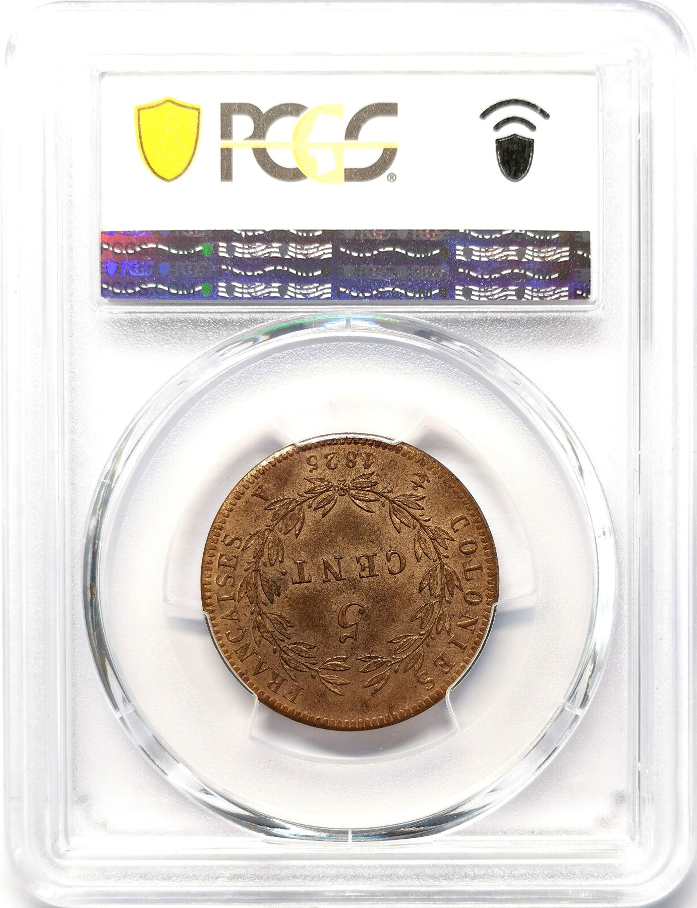 凡希社世界钱币微拍第二百六十三期 1825法属殖民地查理十世5分铜币PCGS-MS64，名家旧藏！