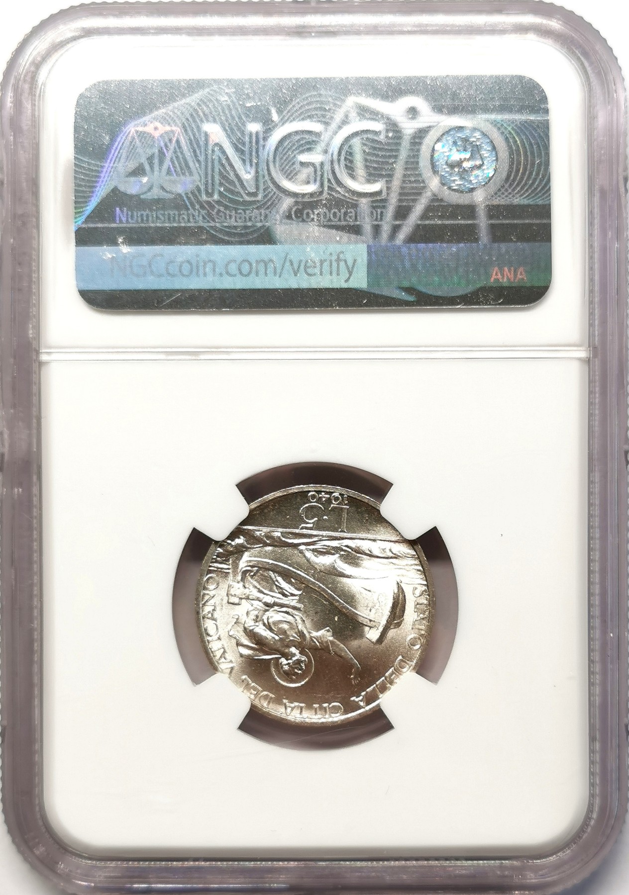 凡希社世界钱币微拍第二百六十三期 1940梵蒂冈庇护十二世5里拉银币NGC-MS64