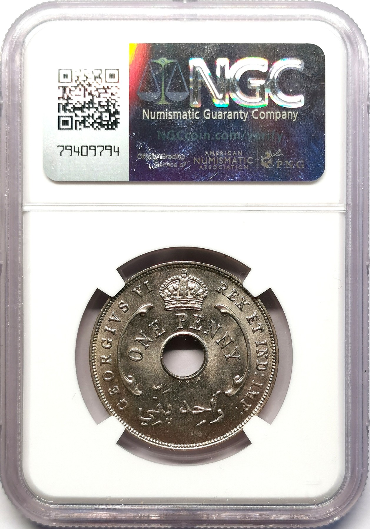 凡希社世界钱币微拍第二百六十三期 1940KN英属西非中孔便士NGC-MS64