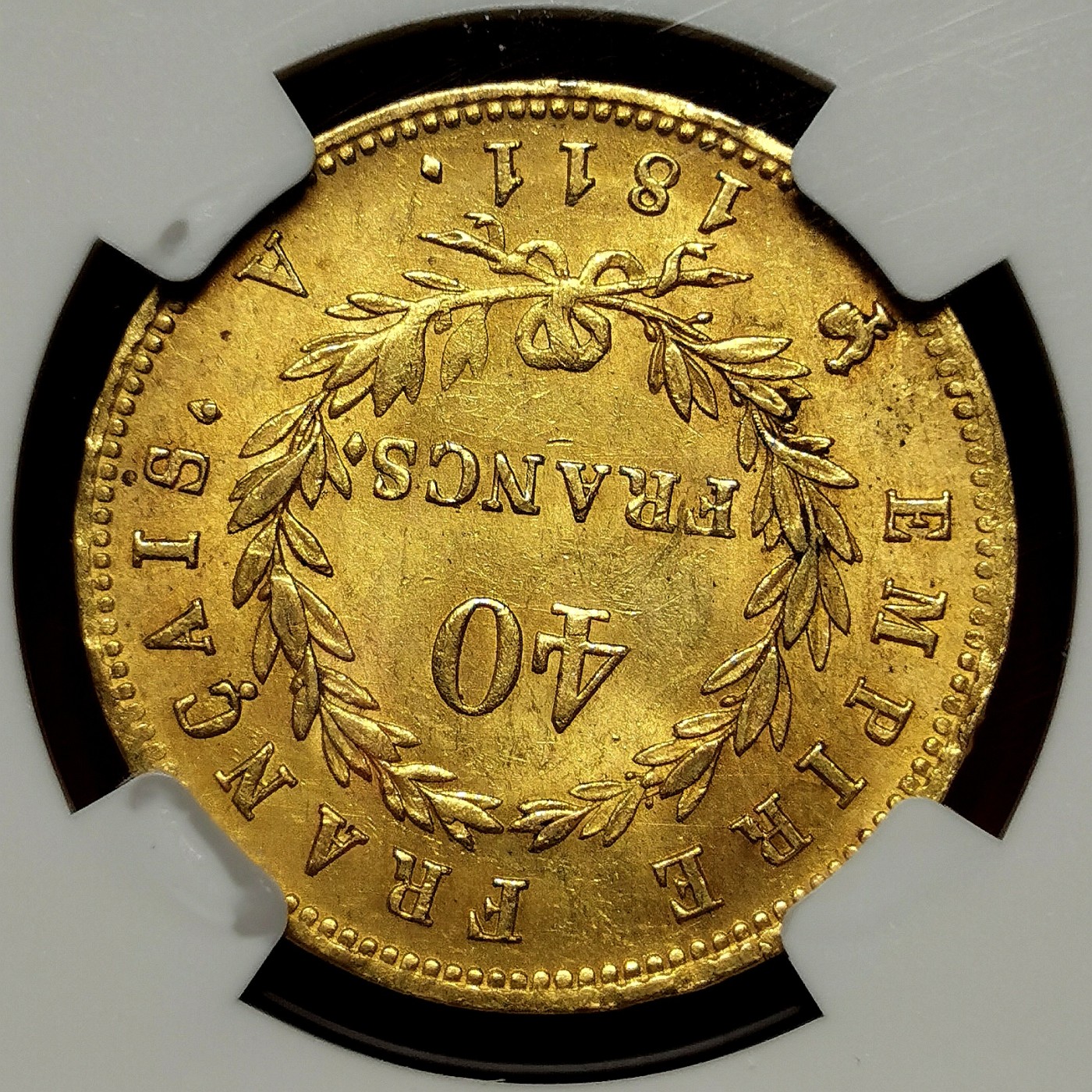 凡希社世界钱币微拍第二百六十三期 荐！1811A法国拿破仑桂冠像40法郎金币NGC-MS62 金色明亮，无弱打无减重痕！12.903g，900金