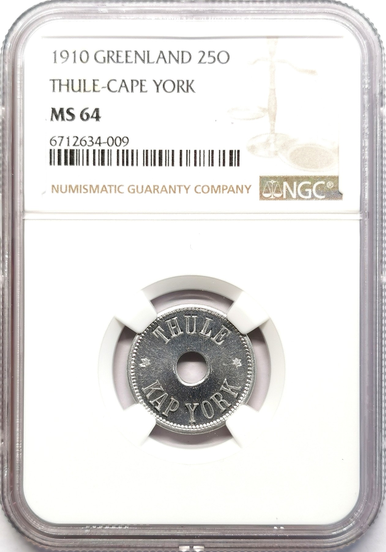 凡希社世界钱币微拍第二百六十三期 1910格陵兰矿业25欧尔代用币NGC-MS64